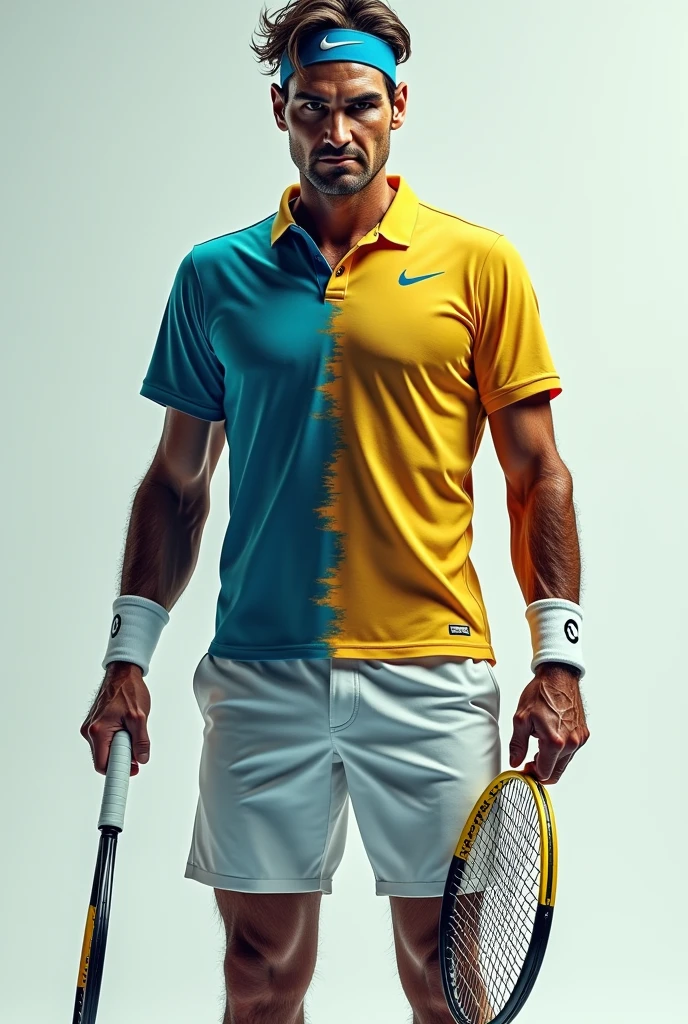 Generate me a photo of Federer and Nadal merged together