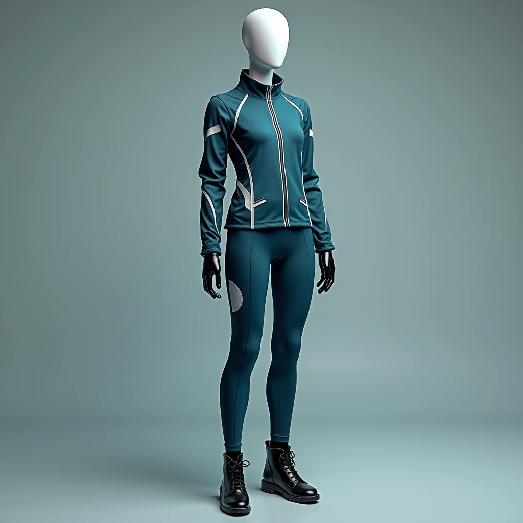 Castelobruxo (Brazil) uniform to face challenges in the Triwizard Tournament
In the female model, shades of dark aquamarine blue, white and black, silver details
The clothes must be on a mannequin
They must be simple and adapted for sports and comfort