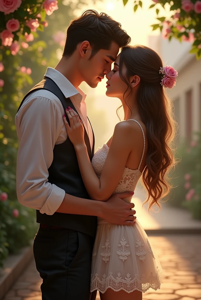 A beautiful girl in short dress and  romance with a boys 