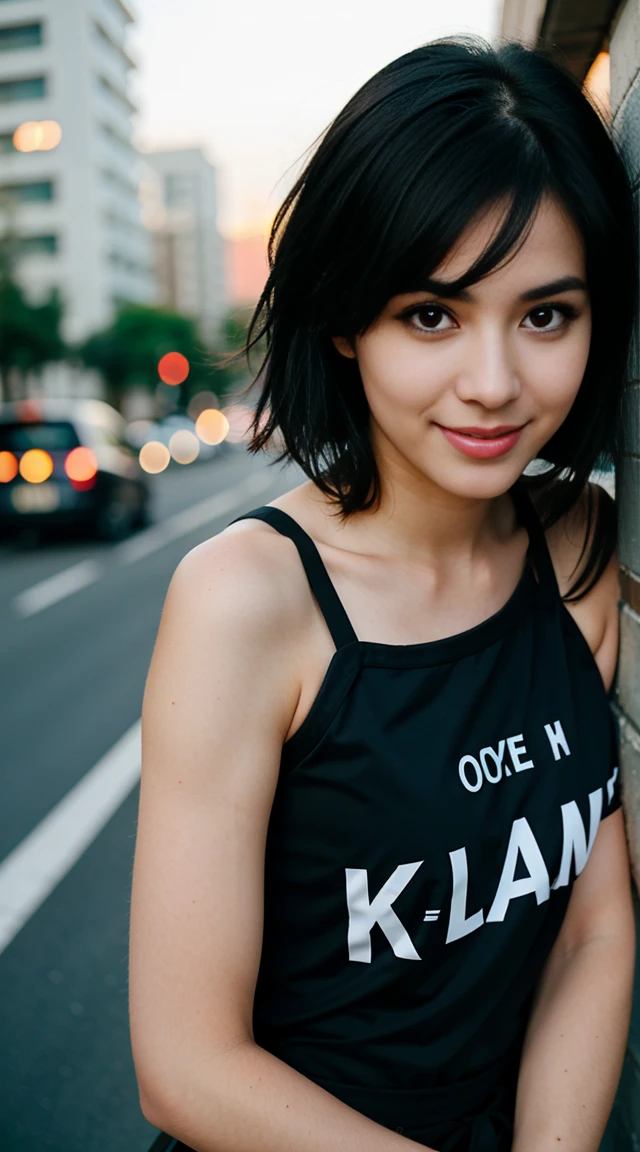 RAW Photo, DSLR BREAK (kkw-ph1:0.9) BREAK half body portrait of 1 young 20yo woman, black hair, black eyes, wearing cosplay attire, perfect eyes, black eyes, perfect lips, perfect nose, professional color graded, wonderful woman, dark background, cute woman, small , smiling, open legs, showing butt