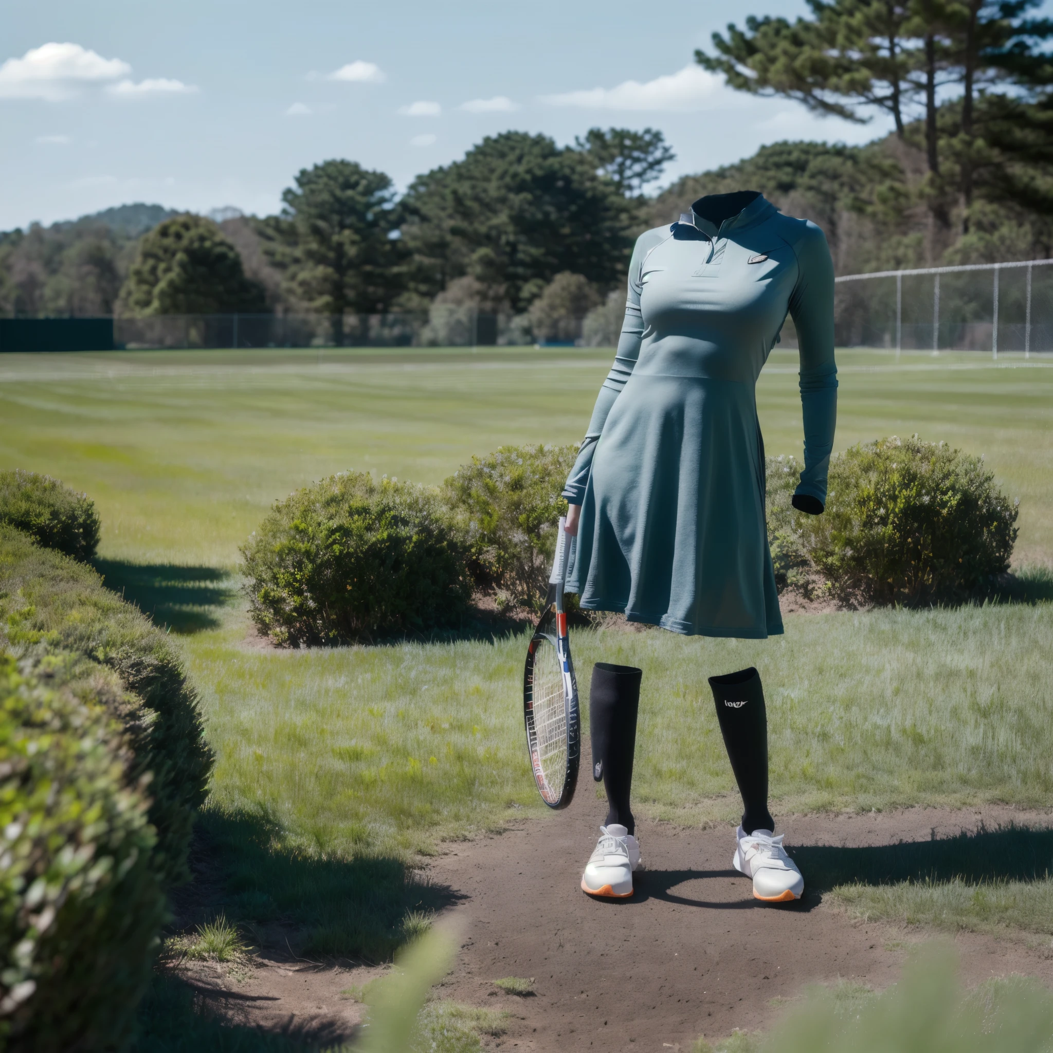 Tennis Dress, in feild, (invisible:1.5, no humans:1.5, headless:1.5, faceless:1.5), (cute big breasts), (8k, RAW photo, best quality, masterpiece:1.2), (realistic, photo-realistic:1.37), photon mapping, radiosity, ((Hasselblad photography)), physically-based rendering