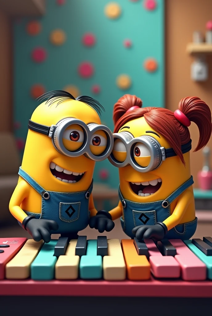 Create a male minion and a female minion playing keyboard