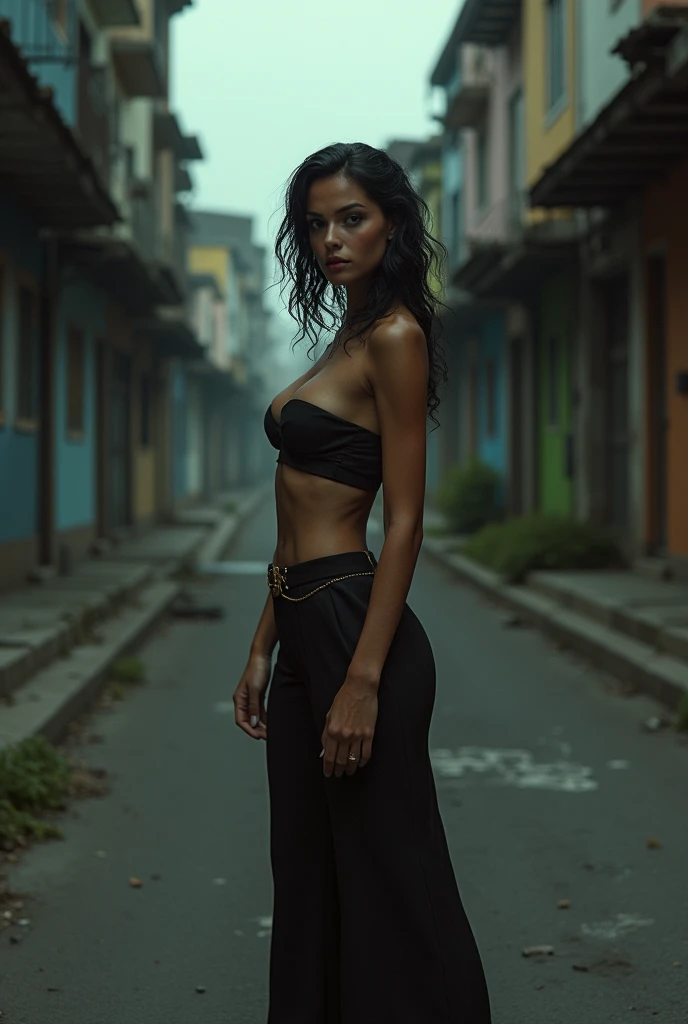 A brunette Brazilian transvestite on a deserted street 