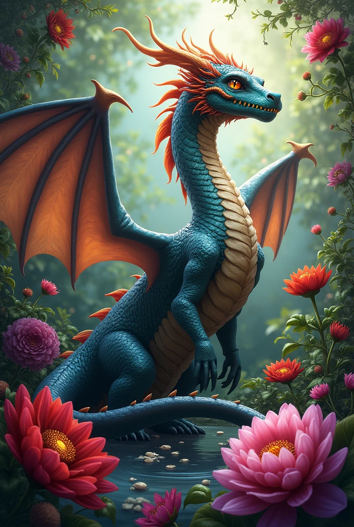 dragon in flowers