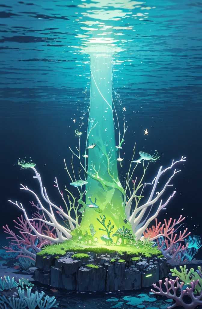 Masterpiece, best quality, (very detailed CG unity 8k wallpapers), (best quality), (best illustrations), (best shadows), marine theme with natural elements. Tall mangroves, rich marine plants, glowing jellyfish, surrounded by schools of fish, glowing particle effects,, (marine plants), (ocean theme), ((luminous algae)), (coral), ((glowing jellyfish )), ((Glow Creatures in Seawater)), ((Sea Fire)), (((Particle Effect))), Isometric 3D, Octane Rendering, Ray Tracing, Super Detailed