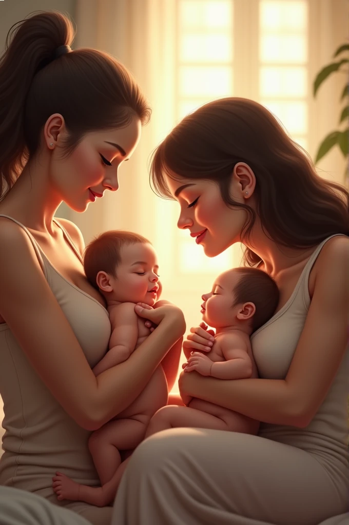 Women are breastfeeding their babies