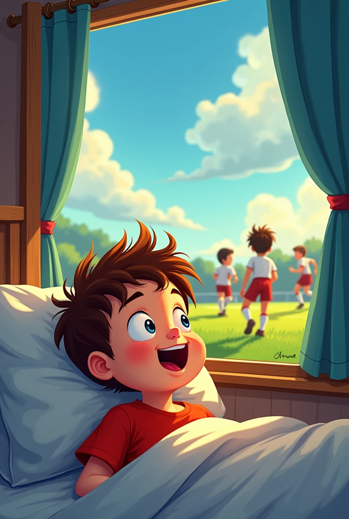 Cartoon of a boy dreaming of football