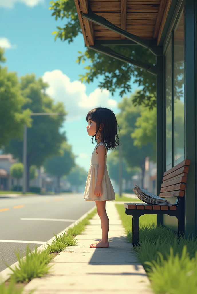 girl waiting for the bus
