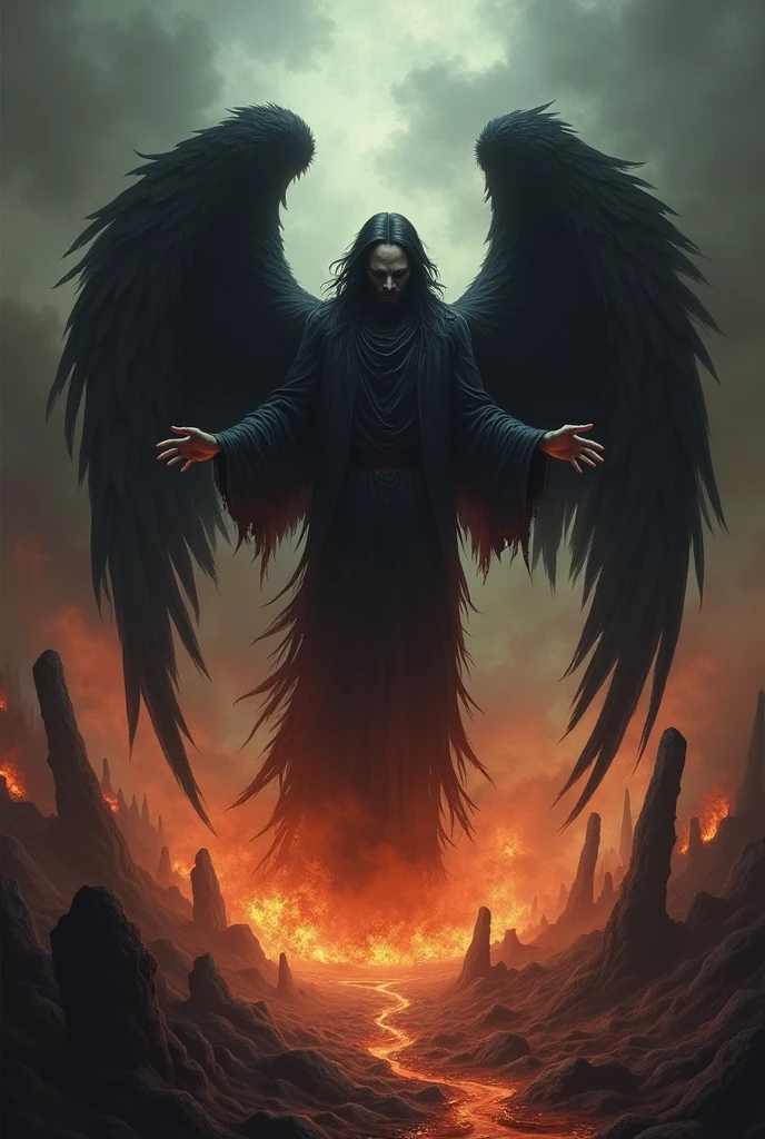 Purgatory  , hellcore  , a black angel with open arms  , receiving the souls
