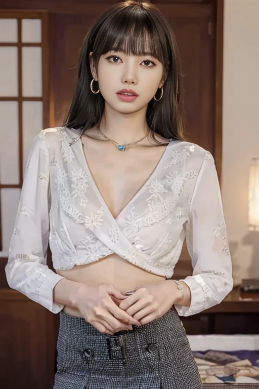 ,necklace, ring, earring, watch, jewelry,suit,2. Women,Realistic,(超high quality:1.2),Japanese,high quality,masterpiece,(Super detailed:1.4),Japanese lady,Beautiful Face,(Really good:1.6),(skirt:1.2),((Hotel)),(Small breasts:1.6),thin,High resolution,