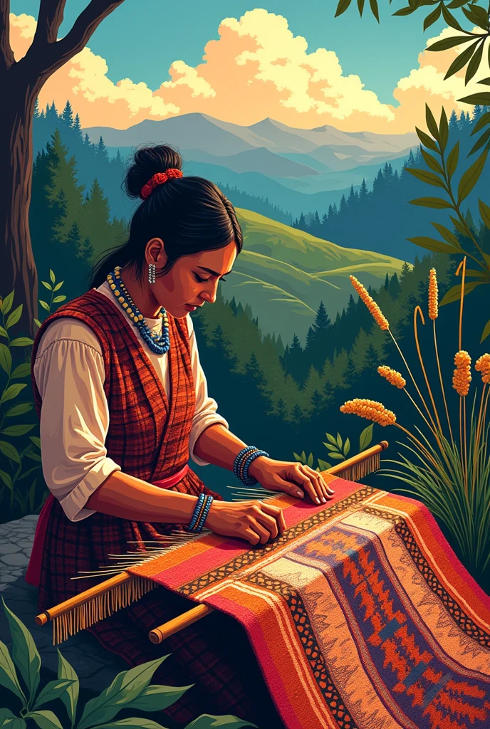 CREATE AN ILLUSTRATION OF THE Ñimin TECHNIQUE (Mapuche fabric) Chilean