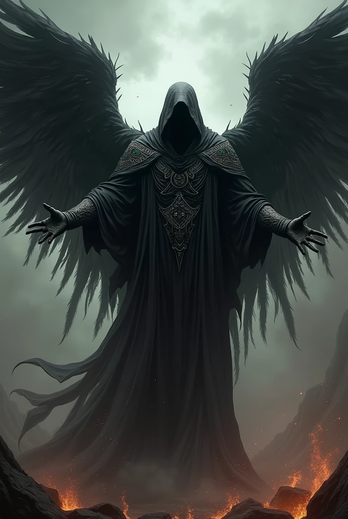 Purgatory  , hellcore  , a black angel with a hood and open arms  , receiving the souls
