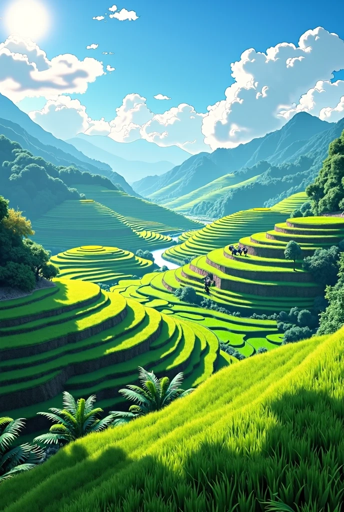 Rice terrace scenery blue sky summer