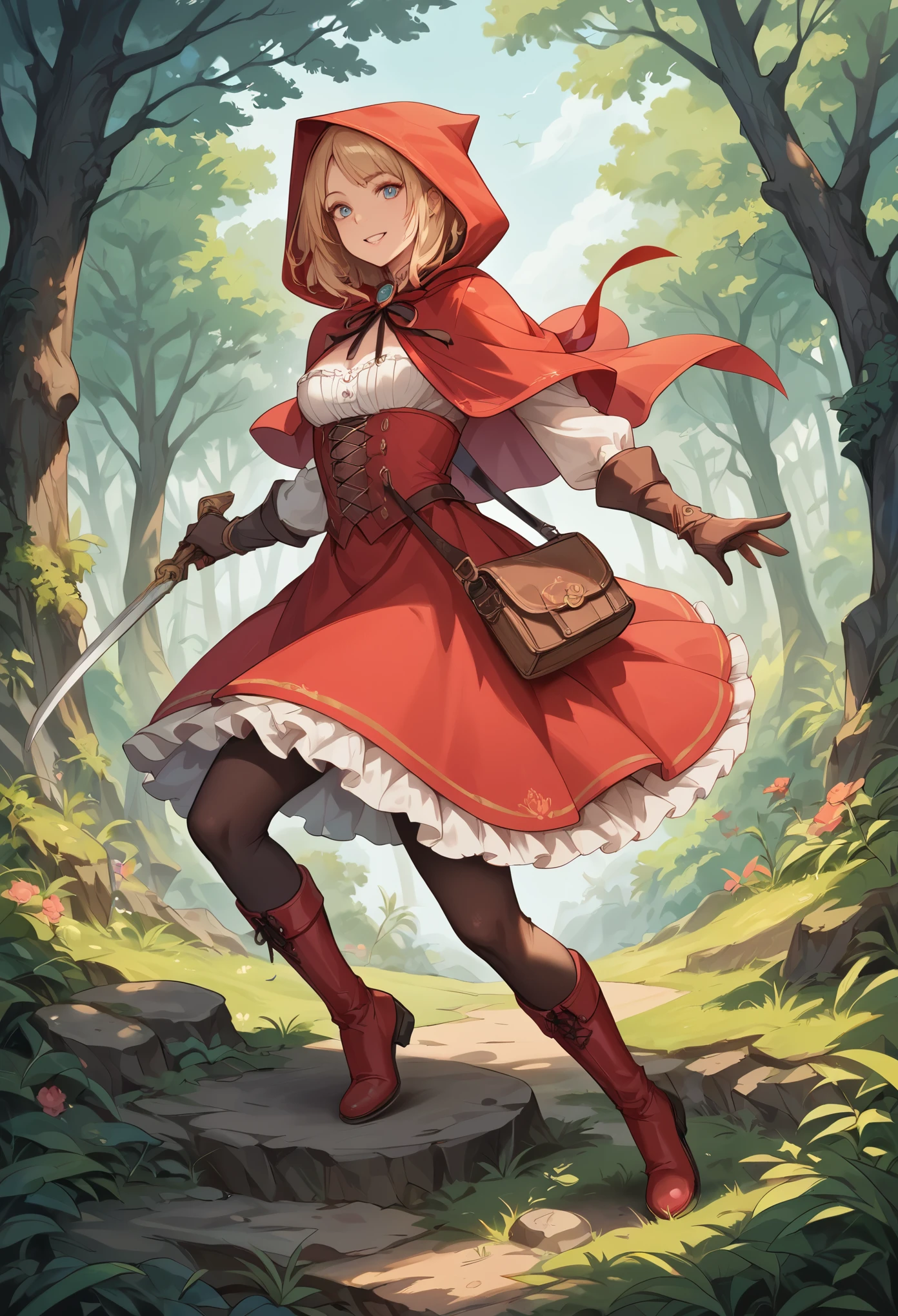 rating_safe, score_9, score_8_up, score_7_up, score_6_up, score_5_up, score_4_up, hires, highres, source_furry, cover page Design, story of Little Red Riding Hood, flat Design, vector illustrations, graphic illustration, detailed 2d illustration, flat illustration, digital illustration, digital artwork,