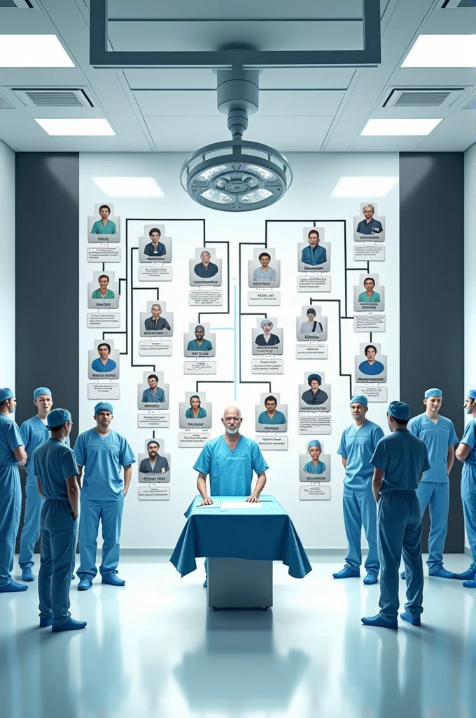 Create an organizational chart in an operating room with its white areas, black and grey