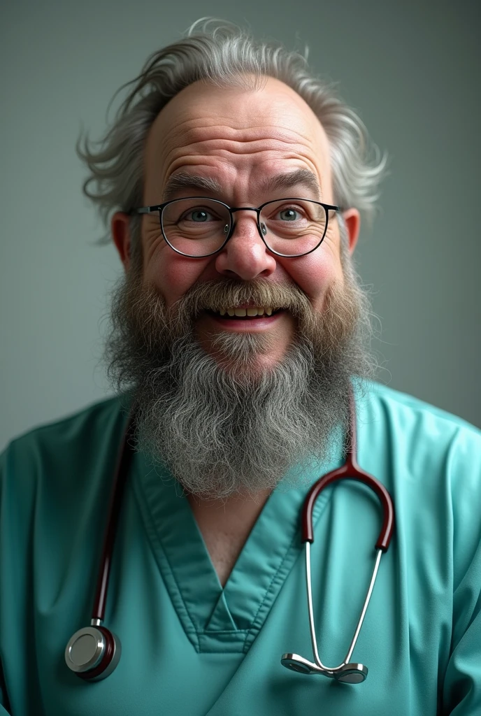 Fat dentist white male with galsses and beard with retarded face