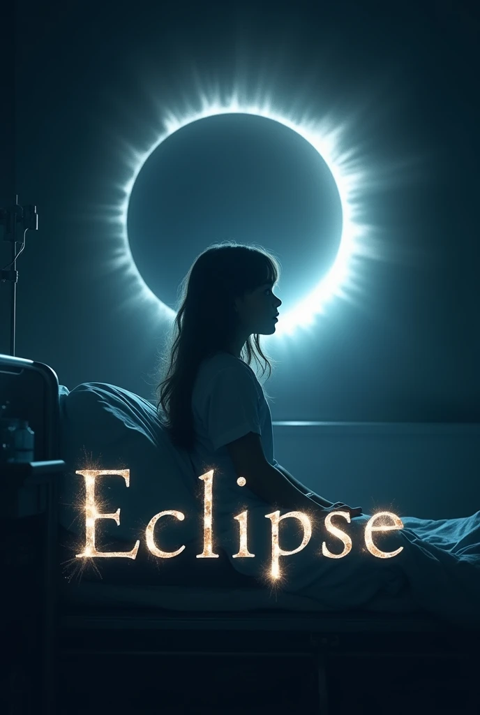 Background: A gradient transitioning from deep black to twilight blue, with a subtle animated effect where the colors gently shift or shimmer, simulating the night sky.

Central Image: The partially eclipsed moon has a soft, pulsating glow that subtly increases and decreases in intensity, creating a dynamic effect as if the moon is softly breathing. This adds depth and draws attention to the central eclipse.

Silhouette: The silhouette of the girl in the hospital bed could have a very faint, slow-moving effect, like a gentle, floating glow or a soft, pulsing light around it, symbolizing her presence and connection between the coma and her dream world.

Overlay: The ethereal light or halo around the eclipse could have a subtle sparkle effect or a slight, slow-moving shimmer, enhancing the mystical quality of the cover.

Typography:

Title: Eclipse can have a shimmering or glowing text effect. The letters might softly pulse or change in brightness to mimic the glow of the moon.
Subtitle and Author’s Name: These can have a simpler, static design but with a subtle gradient that reflects the cover’s background.





