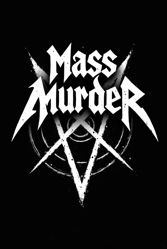 Make a logo for a thrash metal band called Mass Murder using the color white and an inverted pentagram in the background.
