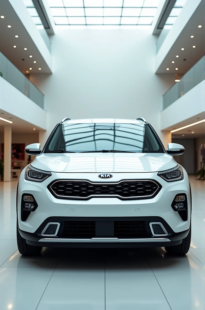 Give me a competative image of ( Kia Stonic ) ( white ) front view in showroom