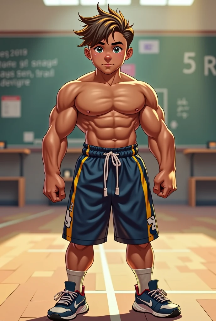 Muscular elementary school boy