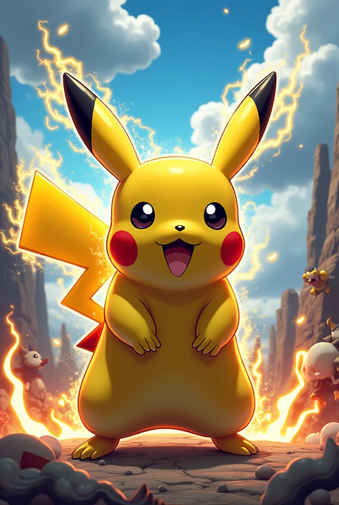 Pikachu Dragonball Z with anime logo with pokémon with super Mario logo