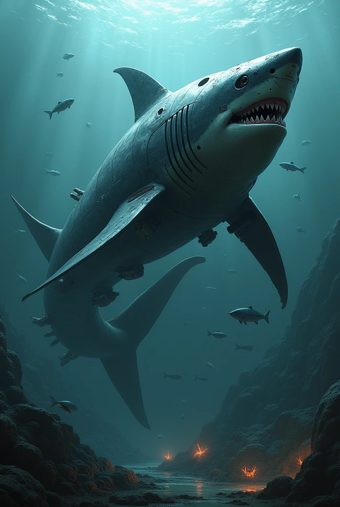 Killer robot shark with weapons