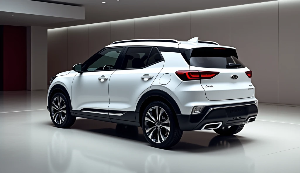 Give me a competative image of ( Kia Stonic ) ( white ) back view in showroom
