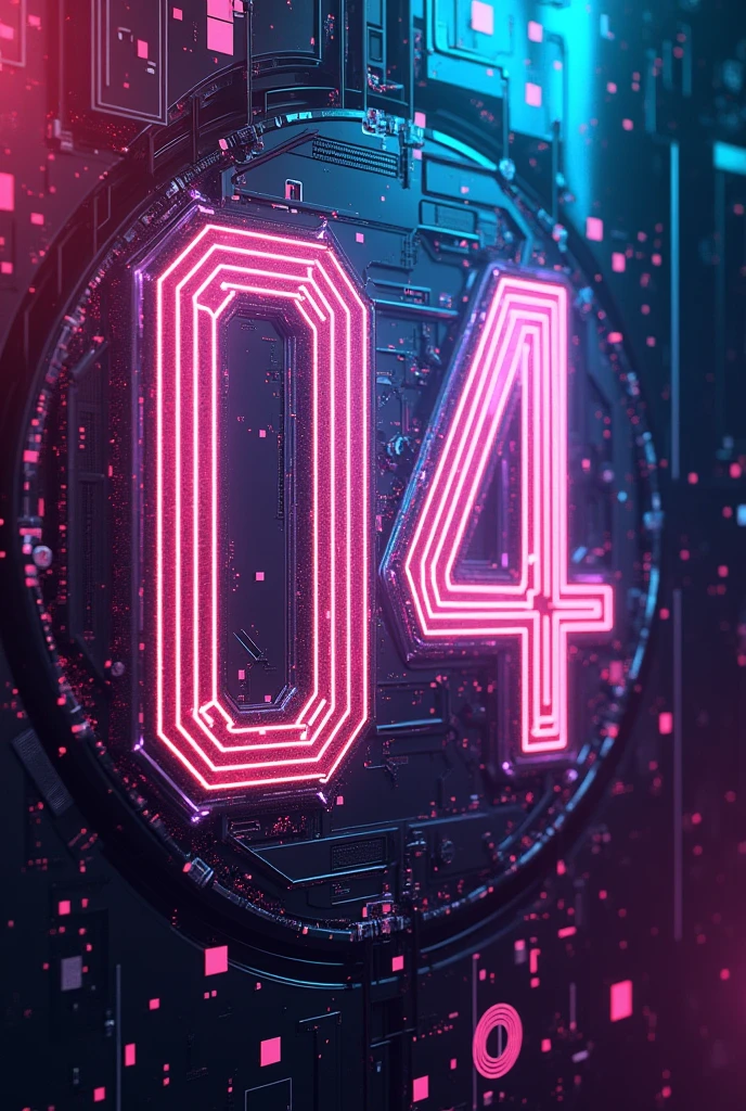 A futuristic digital art piece, 3d render, intricate geometric patterns, numbers 04, abstract background, neon glow, dynamic composition, vibrant colors, cinematic lighting, highly detailed, photorealistic, 8k, (best quality,4k,8k,highres,masterpiece:1.2),ultra-detailed,(realistic,photorealistic,photo-realistic:1.37)