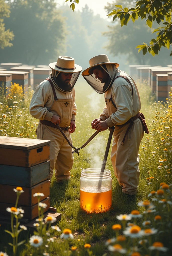 beekeepers:skilled workers who manage the beehives, ensure the health of the bees and harvest the honey drawing