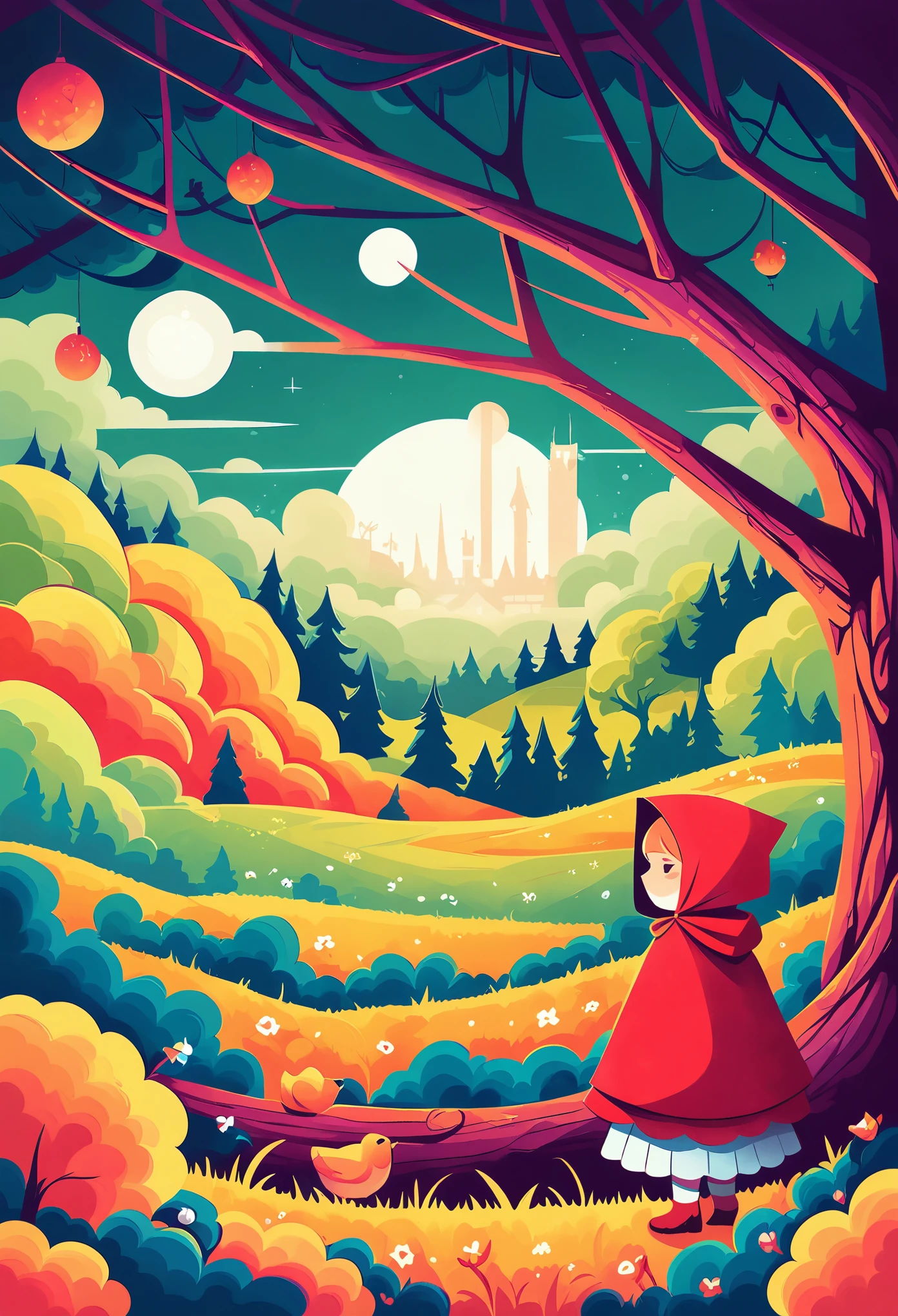 rating_safe, score_9, score_8_up, score_7_up, score_6_up, score_5_up, score_4_up, hires, highres, source_furry, cover page Design, story of Little Red Riding Hood, flat Design, vector illustrations, graphic illustration, detailed 2d illustration, flat illustration, digital illustration, digital artwork,