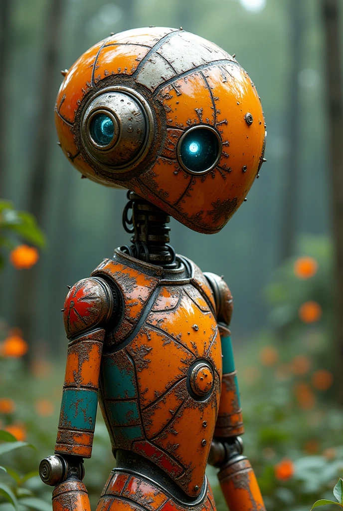 Ceramic robot, Diffuse lighting, fantasy, complex, Colorful grid suit, elegant, Very detailed, Artworks of Yoshitaka Amano,Garden Background,(Best quality,4K,8k,high resolution,masterpiece:1.2),Ultra-detailed,Movie-grade lighting,Dramatic shadows,warm color,spirit,magic,