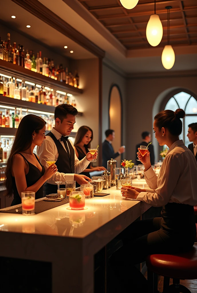Drinks and cocktails served at a stylish bar