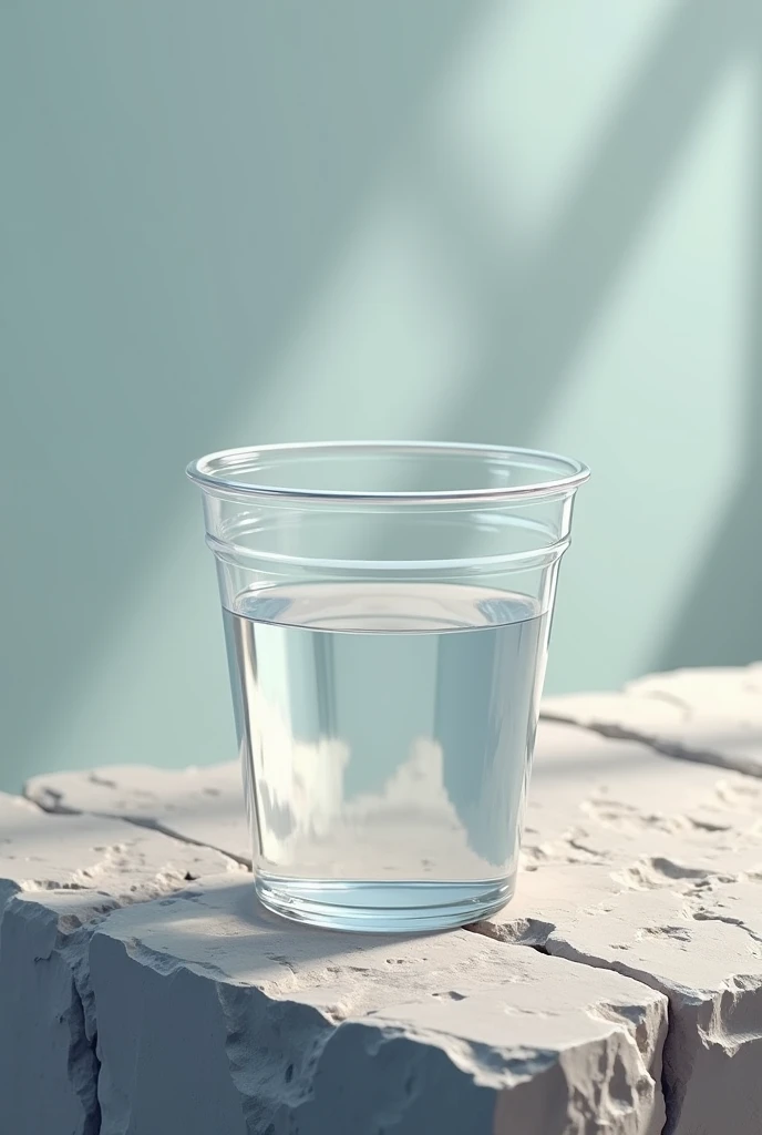 Vector image of a transparent plastic cup on the stone floor, front view 