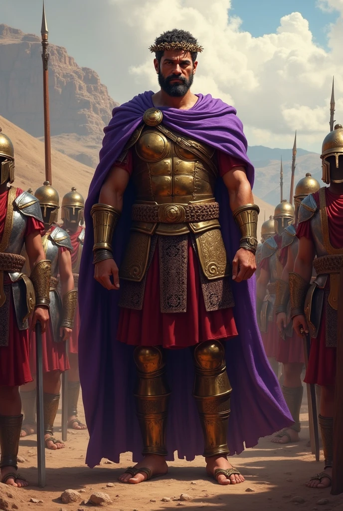 Marcus Aurelius, imposing and muscular, with his Roman soldiers