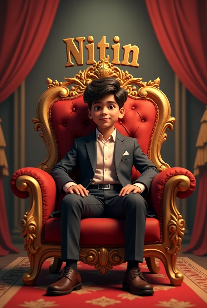 A boy sit in raja chair with name of nitin