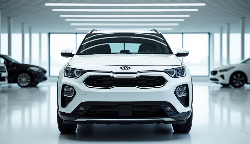 Give me a competative image of ( Kia Stonic ) ( white ) front view in showroom