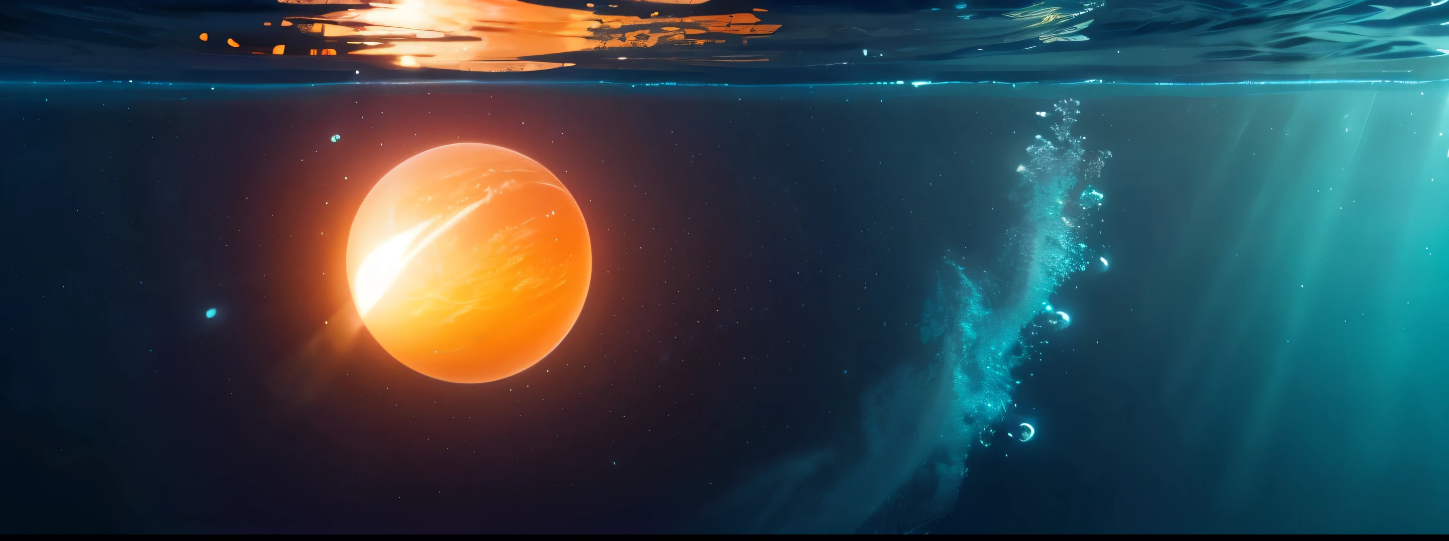a mystical underwater scene, a glowing sphere on the ocean floor, space inside the sphere, highly detailed 3D, hyper realistic, cinematic lighting, vibrant colors, serene ocean, photorealistic, award winning, masterpiece