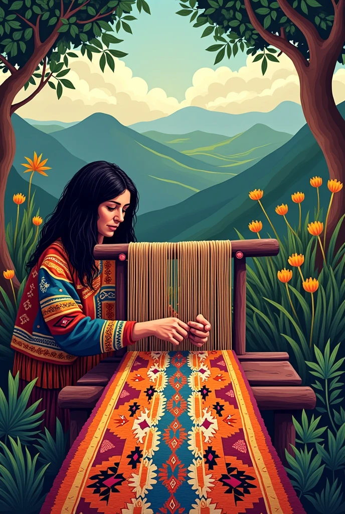 CREATE AN ILLUSTRATION OF THE Ñimin TECHNIQUE (Mapuche fabric) Chilean