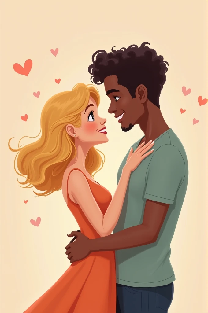 Animated couple white girl and dark-skinned boyfriend