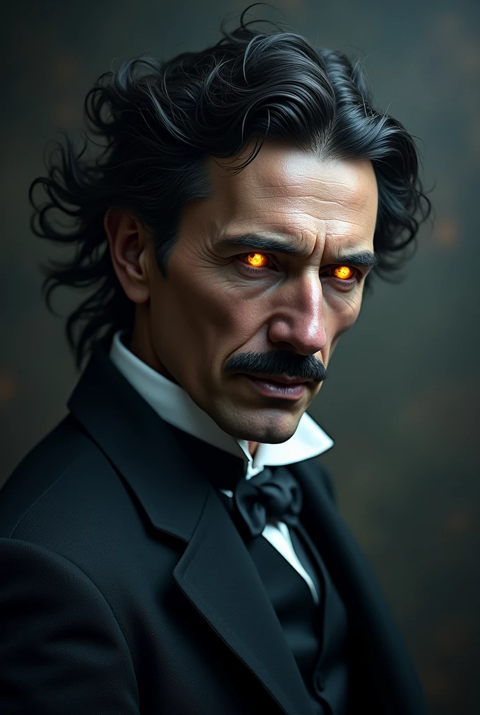 nikola tesla  image (face) (glowing angery eyes)