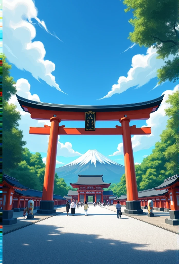 Scenery of a shrine with a traditional Japanese torii gate。Clear blue skyの下、Gravel areaに大きな鳥居が立っており、その奥にはShrine Buildingsが見える。Lush green trees all around々There are buildings、people々The footage also shows people passing by.。
More specific prompts:
composition: Taken with a wide-angle lens、A photo of the shrine&#39;s main entrance。The torii gate is located in the center.、Emphasizing the sense of depth。
weather: Clear blue sky。Some white clouds are floating。
time zone: Daytime。太陽光が鳥居やShrine Buildingsを照らしている。
color: Vivid and natural colors。The contrast between the blue sky and green is beautiful。
subject: Large wooden torii gate、Shrine Buildings（Hall of worship, etc.）、Gravel area、Lush trees surrounding々、people々（Worshippers, etc.）。
atmosphere: 静かで厳かなatmosphere。A taste of traditional Japanese culture。
place: Shrines in urban areas。There are modern buildings in the surrounding area.。
