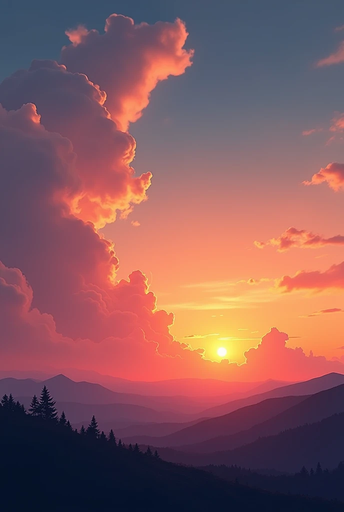 Summer evening Low mountains in the distance Sunset Clouds