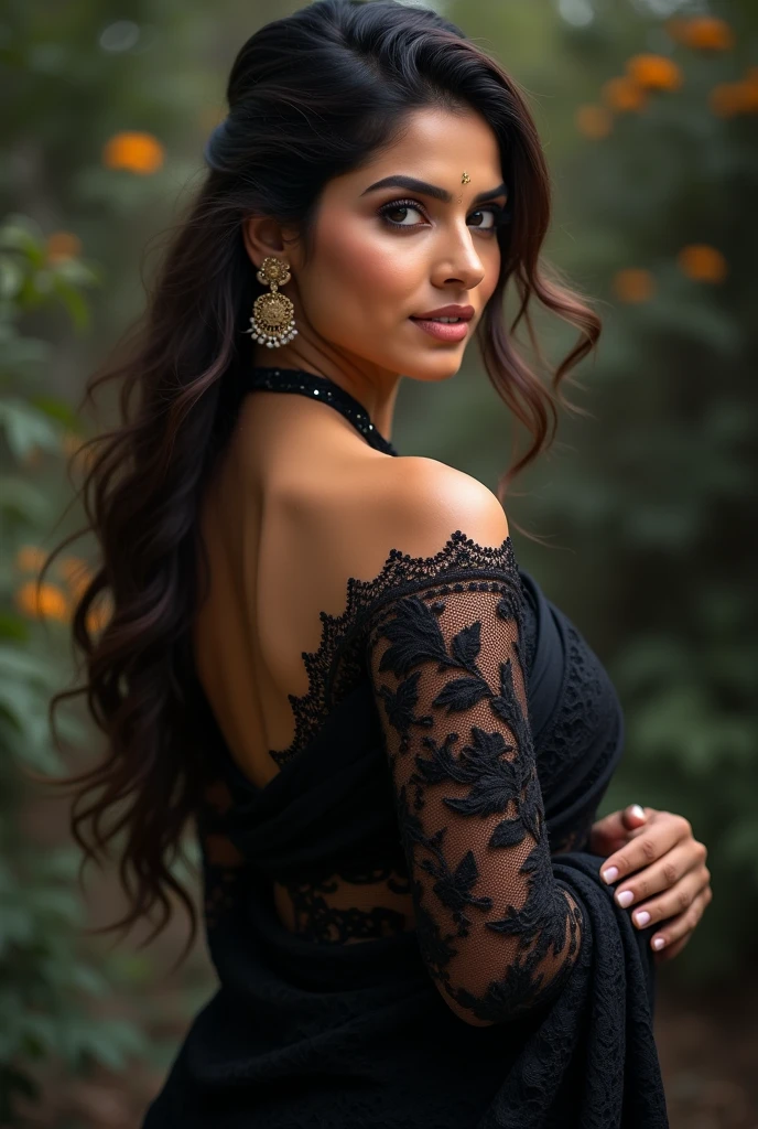 nayanthara with black lace saree