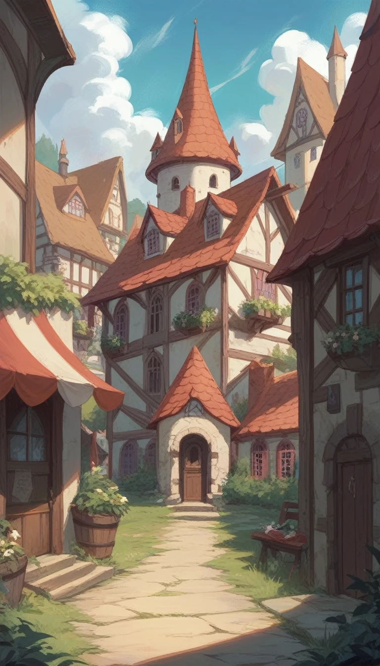 Colourful Medieval Village, and a castle is seen in the distance