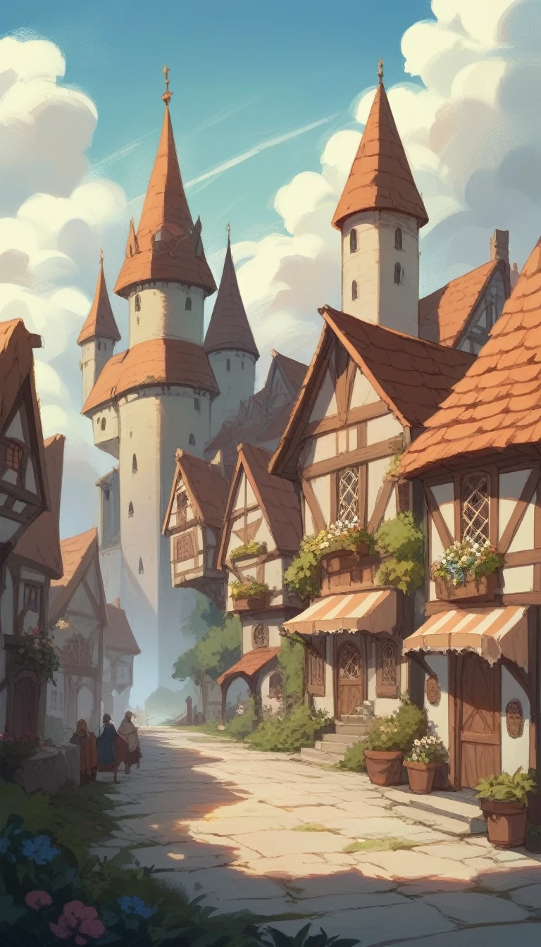 Colourful Medieval Village, and a castle is seen in the distance