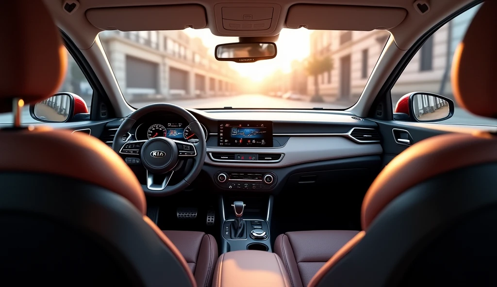 Interior: Give me an interior image of ( Kia Stonic ) Cabin, dashboard, cabin and luxury seats.