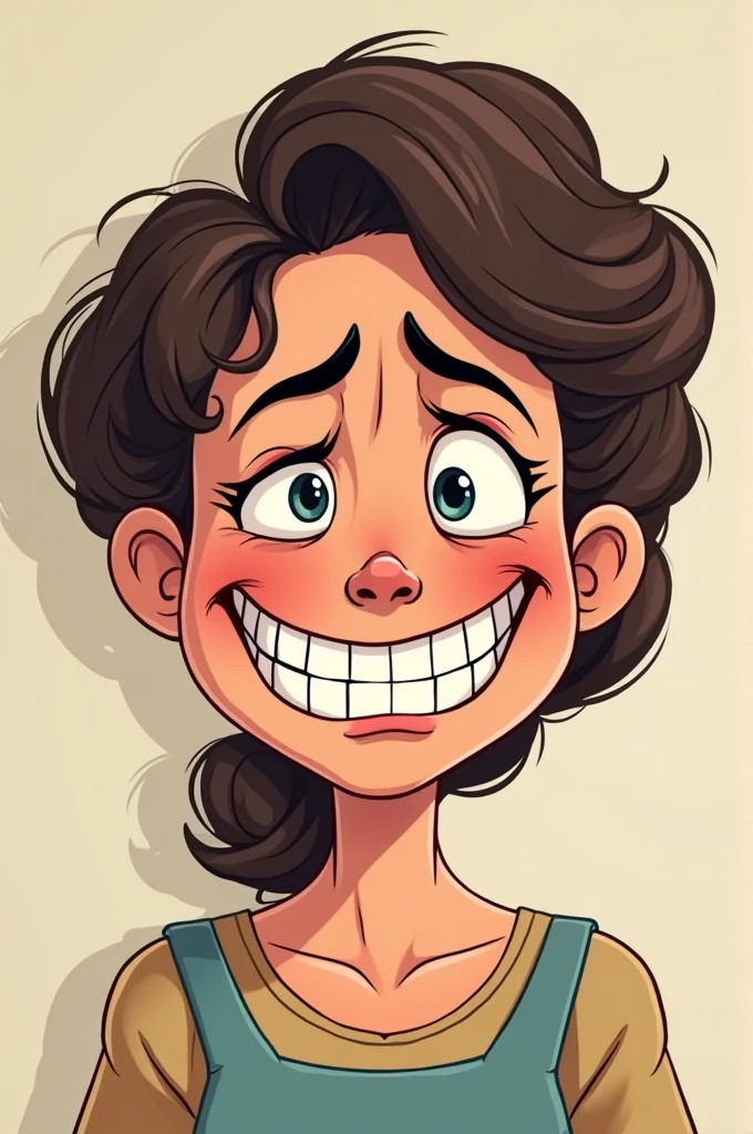 Cartoon of a mom pretending to smile, She is distressed