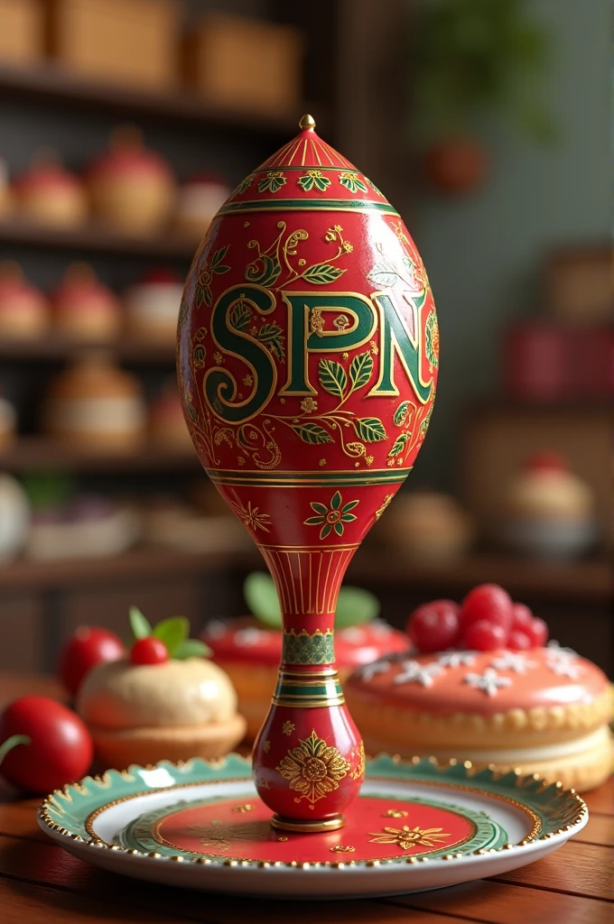A maraca with the initials of the sfpn as for very aesthetic pastries
