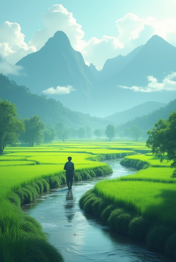 Calming the mind、countryside、stream、Paddy field