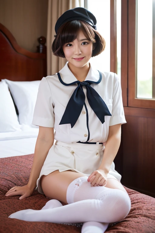 Highest quality, One personの女の子, Adult,One person,whole body,Berry Short,short hair,bed,Hotel,White thigh-high socks,High class clothing,expensive,sexy,Suck my twat